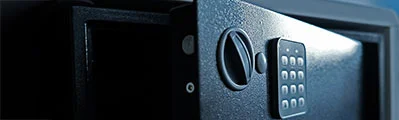 an open electronic safe box.